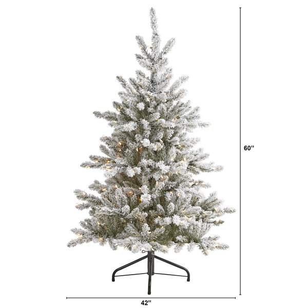 5’ Flocked West Virginia Spruce Artificial Christmas Tree with 200 Clear Lights and 604 Bendable Branches