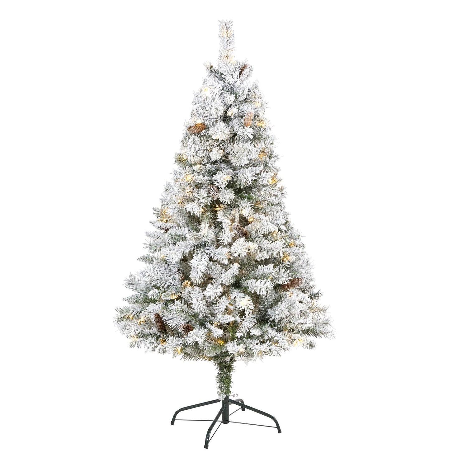 5' Flocked White River Mountain Pine Artificial Christmas Tree with Pinecones and 150 Clear LED Lights