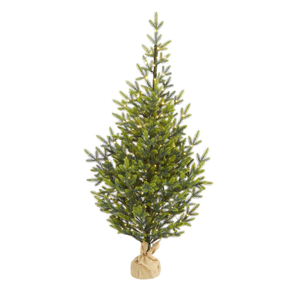 5’ Fraser Fir “Natural Look” Artificial Christmas Tree with 200 Clear LED Lights, a Burlap Base and 853 Bendable Branches