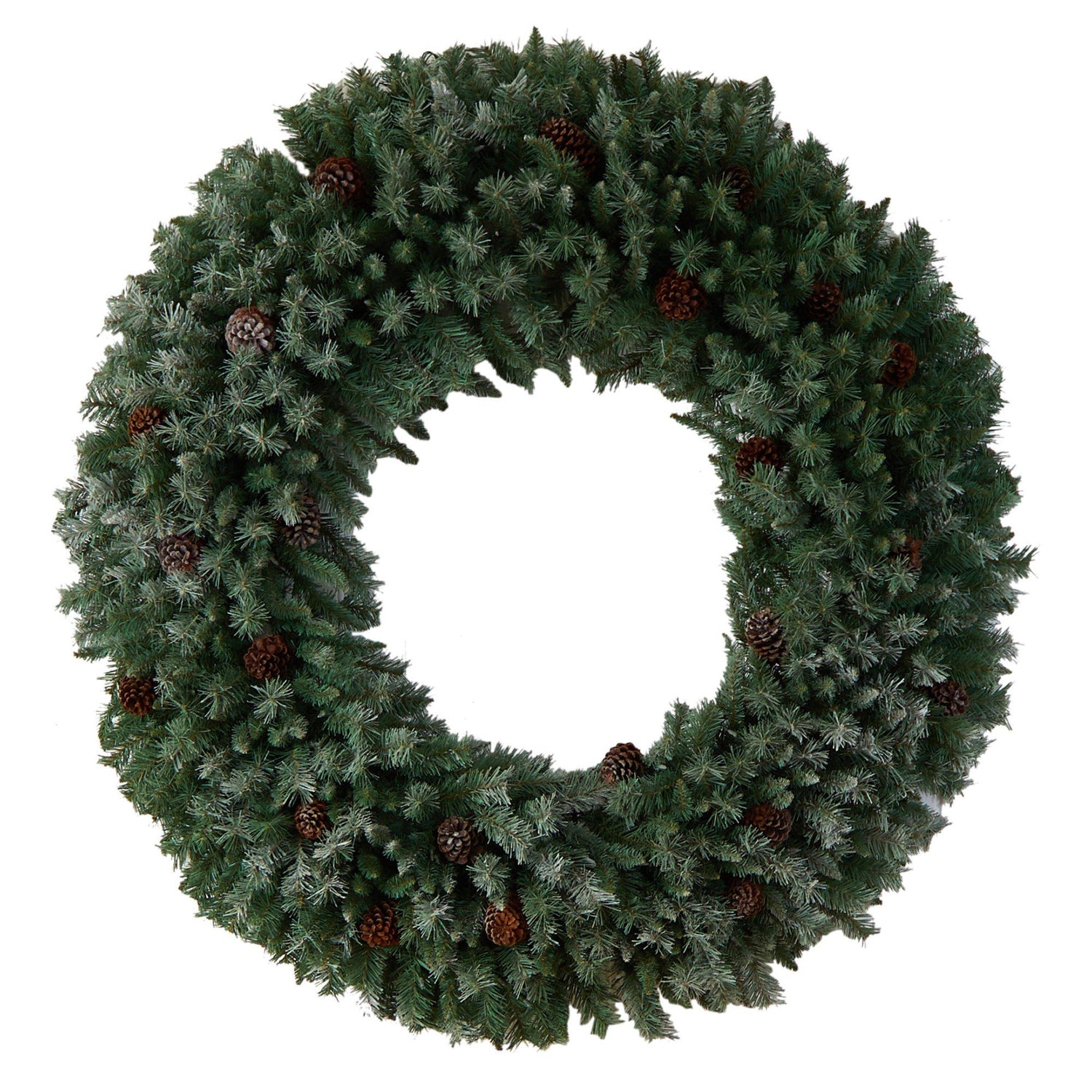 5’ Giant Flocked Christmas Wreath with Pinecones, 400 Clear LED Lights and 760 Bendable Branches