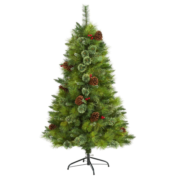 5’ Montana Mixed Pine Artificial Christmas Tree with Pine Cones, Berries and 510 Bendable Branches