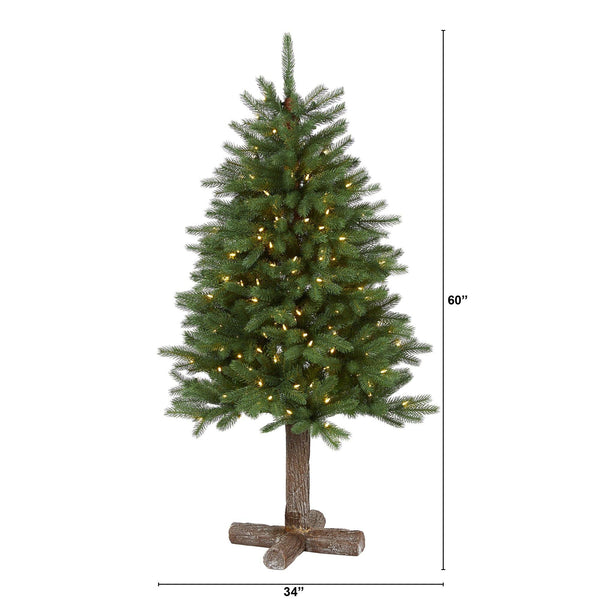 5' Napa Valley Pine Artificial Christmas Tree with 200 Warm White LED Lights, 335 Bendable Branches on a Faux Wood Stand