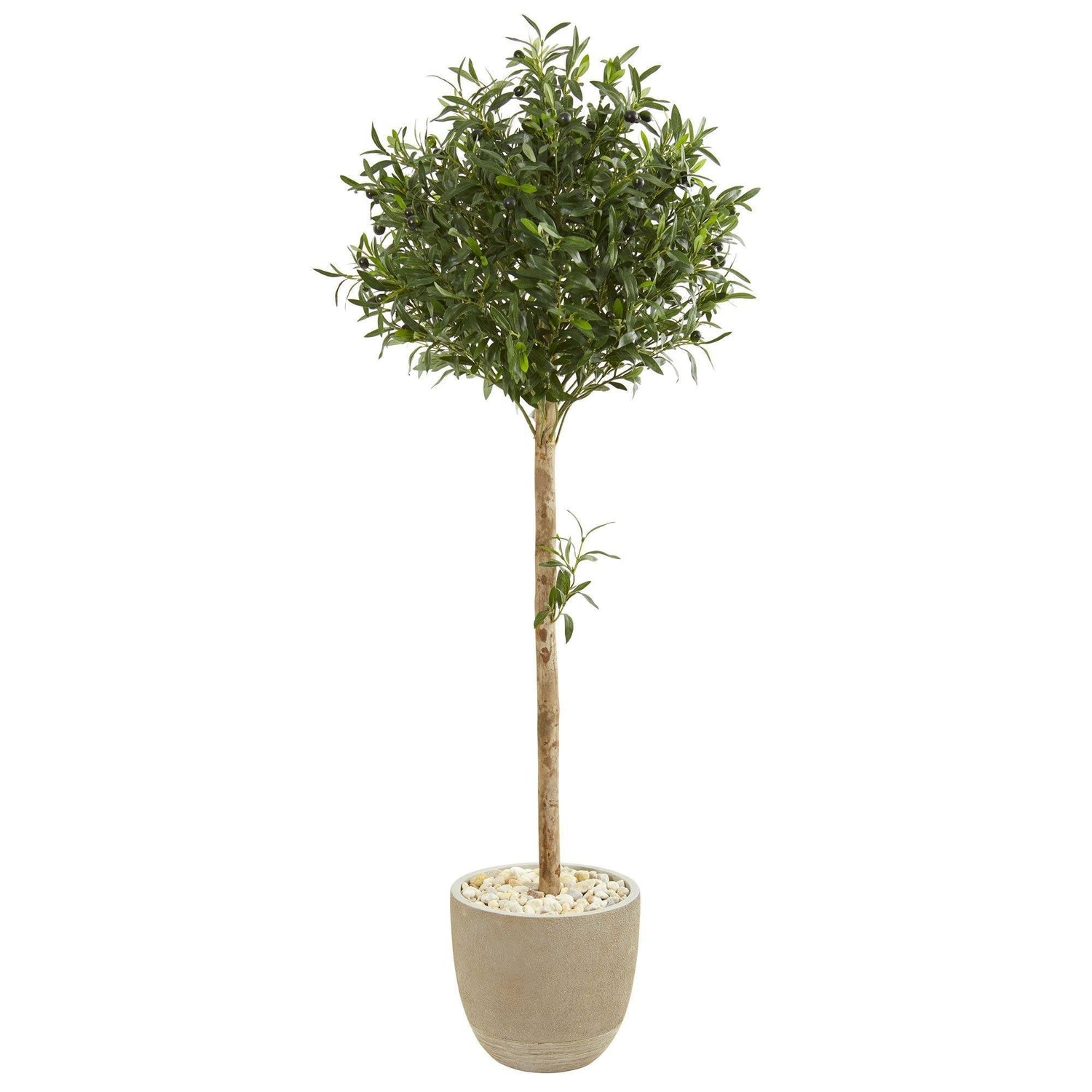 5’ Olive Topiary Artificial Tree in Sand Stone Planter