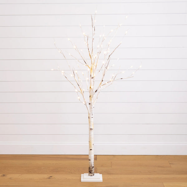 5' Pre-Lit Artificial Birch Tree with 76 Warm White LED Lights