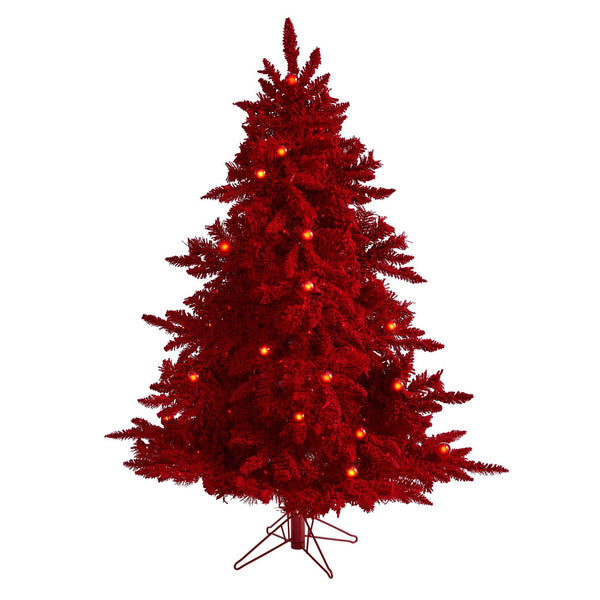 5' Red Flocked Fraser Fir Artificial Christmas Tree