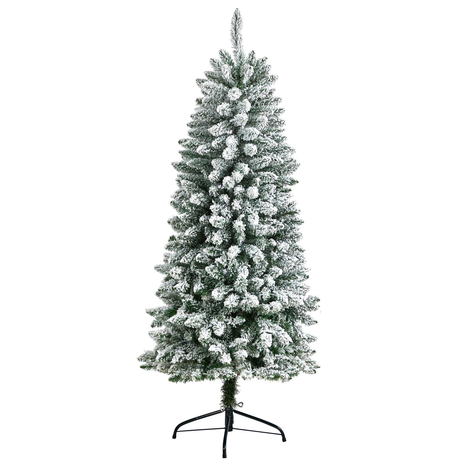 5’ Slim Flocked Montreal Fir Christmas Tree with 150 Warm White LED Lights and 491 Bendable Branches