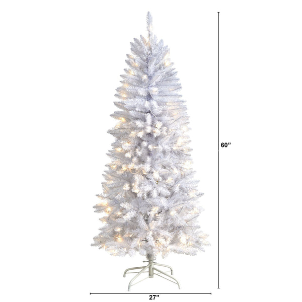 5’ Slim White Artificial Christmas Tree with 150 Warm White LED Lights and 491 Bendable Branches