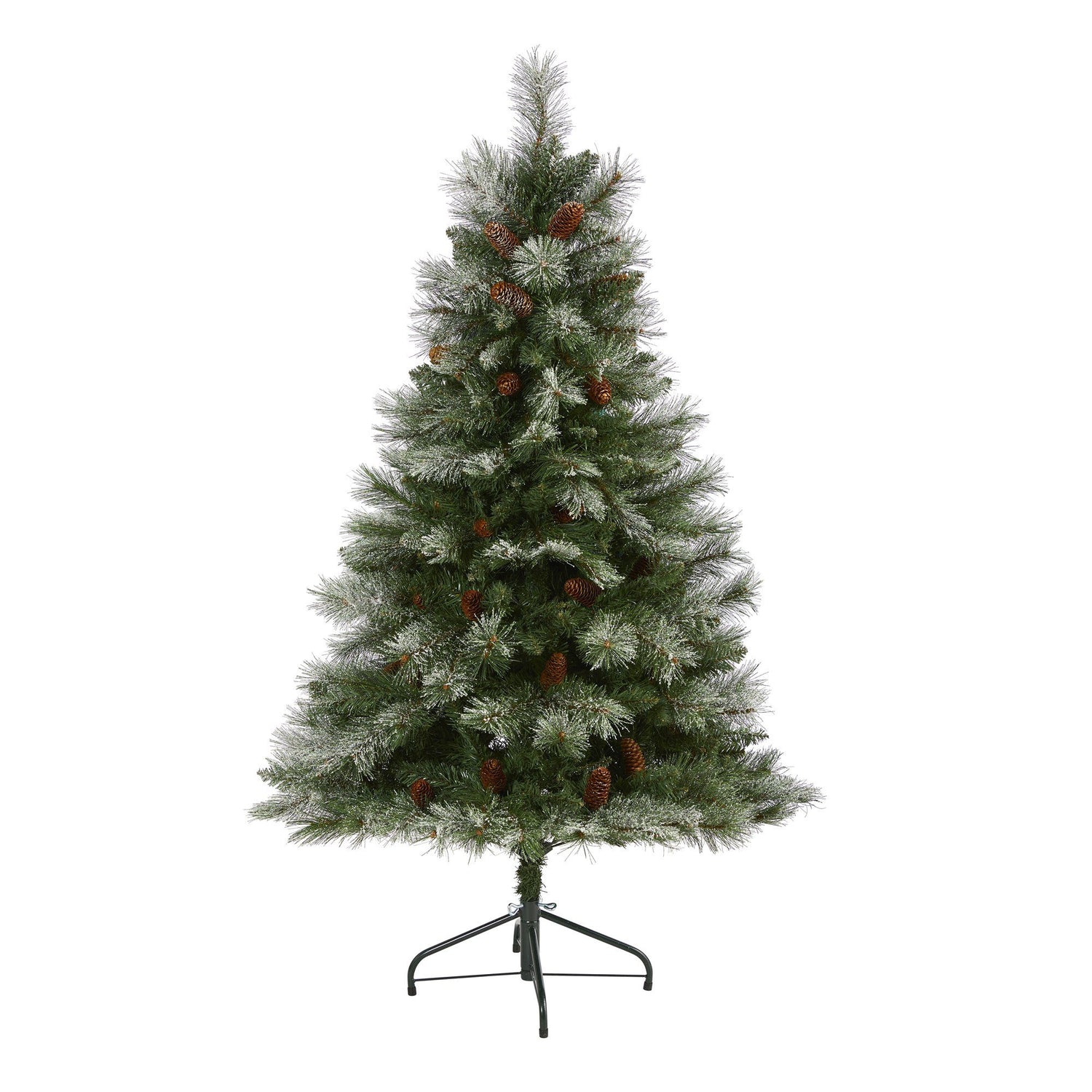 5’ Snowed French Alps Mountain Pine Artificial Christmas Tree with 387 Bendable Branches and Pine Cones