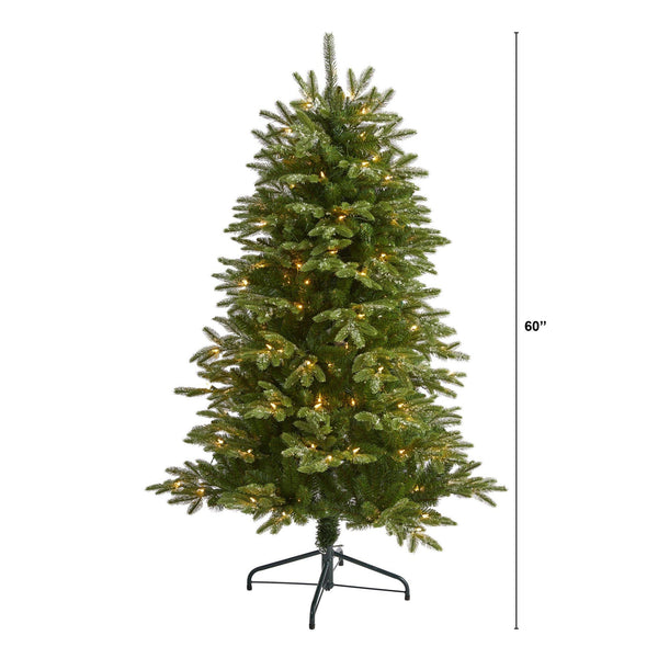 5’ Snowed Grand Teton Artificial Christmas Tree with 150 Clear Lights and 462 Bendable Branches