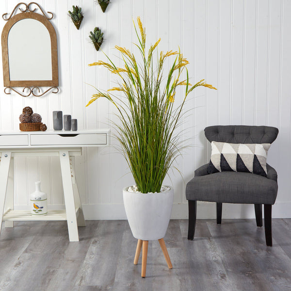 5” Wheat Grain Artificial Plant in White Planter with Legs