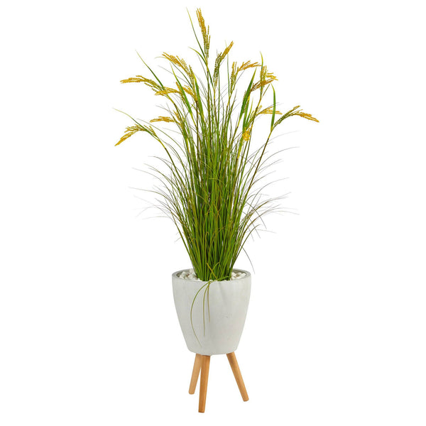 5” Wheat Grain Artificial Plant in White Planter with Legs