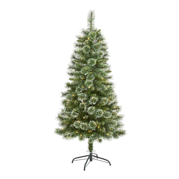 5’ Wisconsin Slim Snow Tip Pine Artificial Christmas Tree with 150 Clear LED Lights