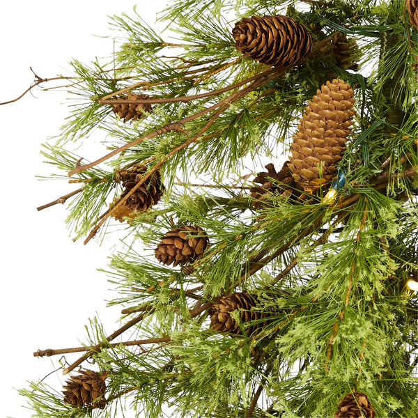 5' Wyoming Alpine Artificial Christmas Tree with 100 Clear (multifunction) LED Lights and Pine Cones on Natural Trunk