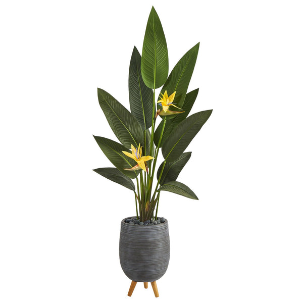 50” Bird of Paradise Artificial Plant in Gray Planter with Stand (Real Touch)