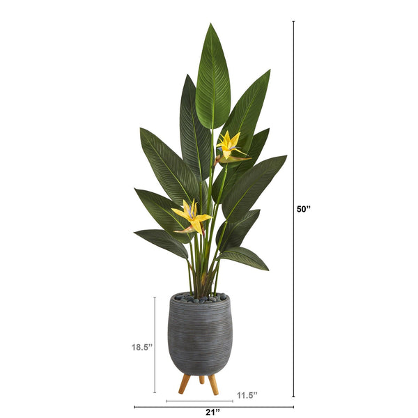 50” Bird of Paradise Artificial Plant in Gray Planter with Stand (Real Touch)