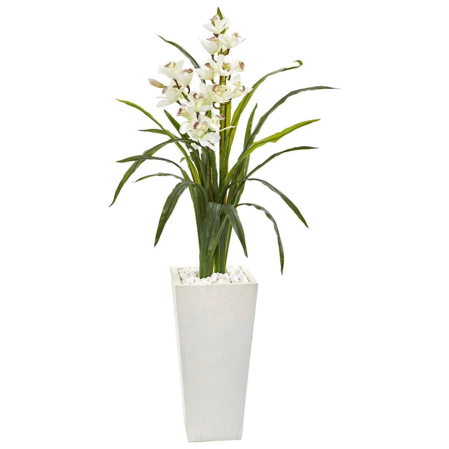 50” Cymbidium Orchid Artificial Plant in White Tower Planter