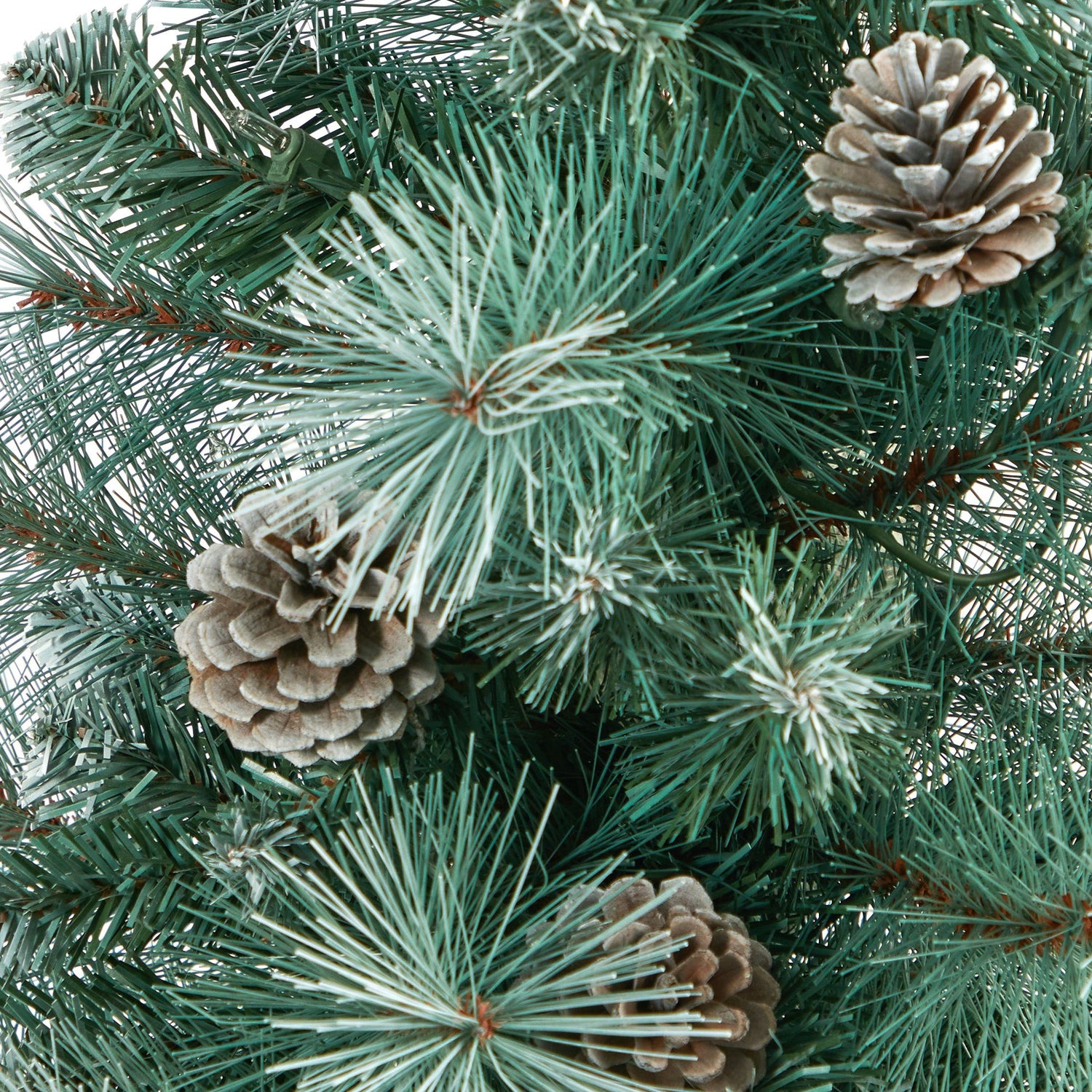 50” Frosted Tip British Columbia Mountain Pine Artificial Christmas Tree with 100 Clear Lights, Pine Cones and 228 Bendable Branches in White Planter