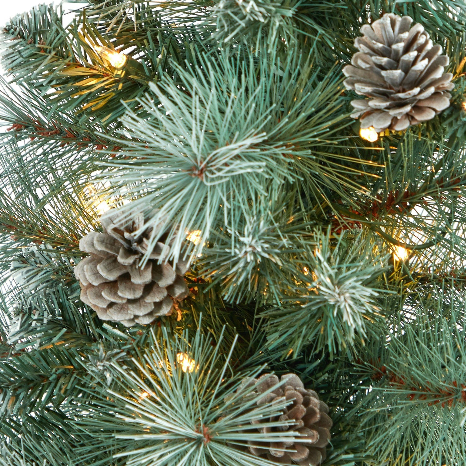 50” Frosted Tip British Columbia Mountain Pine Artificial Christmas Tree with 100 Clear Lights, Pine Cones and 228 Bendable Branches in White Planter