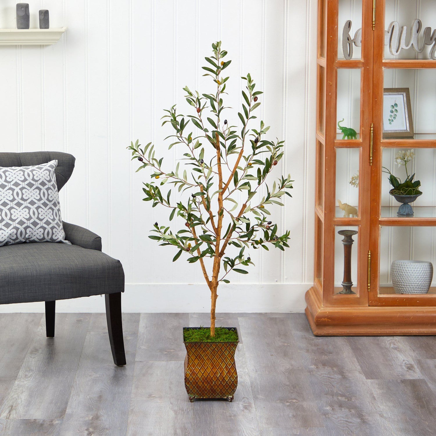 50” Olive Artificial Tree in Metal Planter