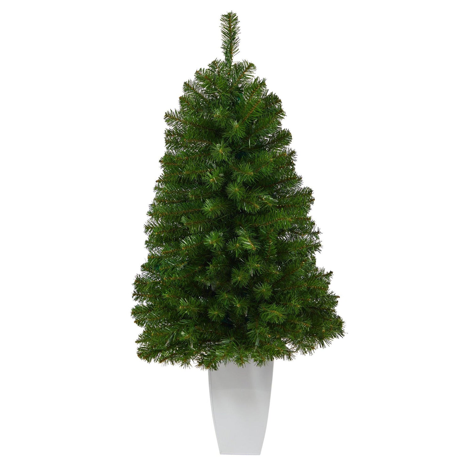 50” Virginia Fir Artificial Christmas Tree with 100 Clear Lights and 223 Bendable Branches in White Metal Planter