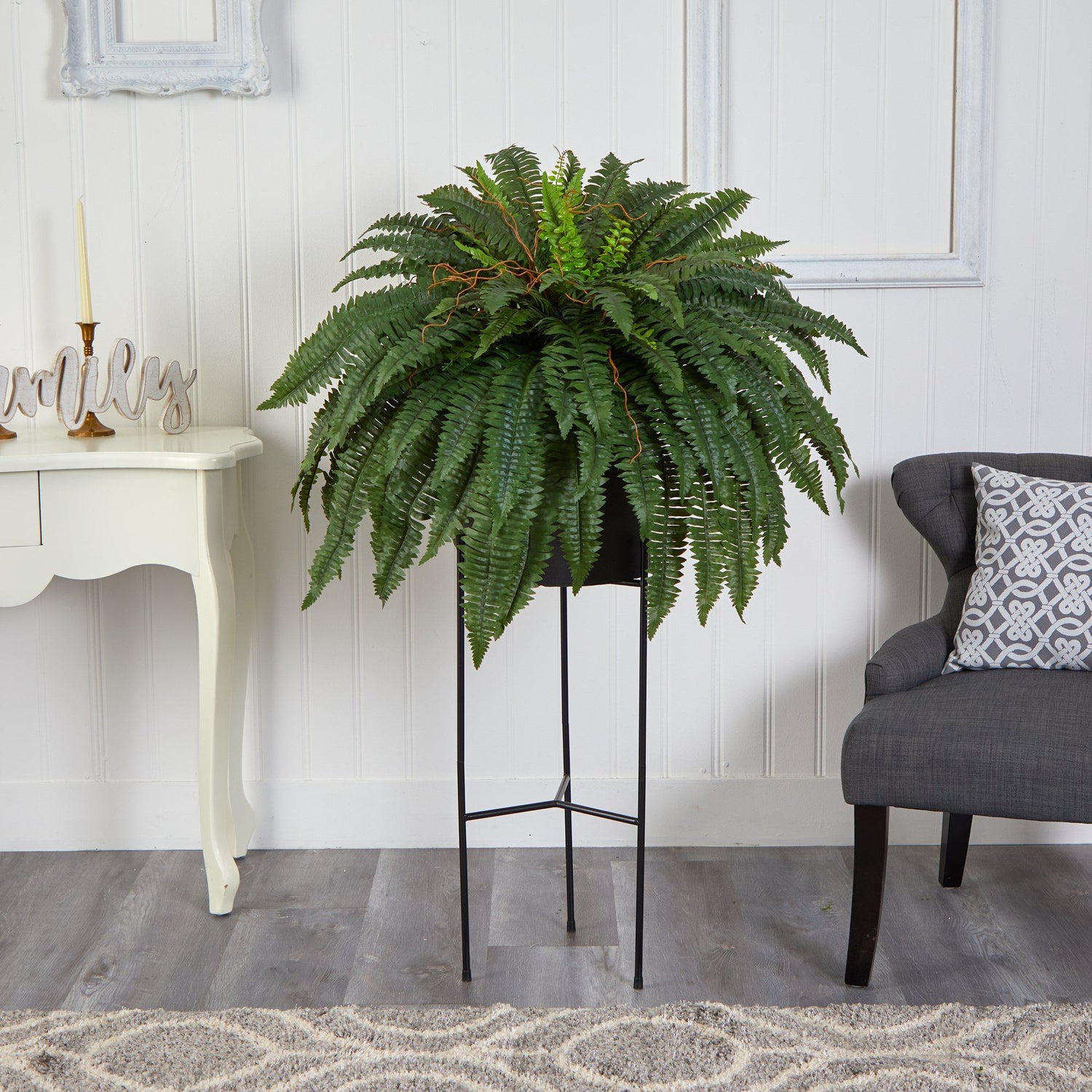 51” Boston Fern Artificial Plant in Black Planter with Stand