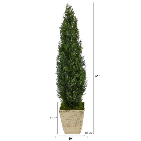 51” Cedar Artificial Tree in Country White Planter (Indoor/Outdoor)