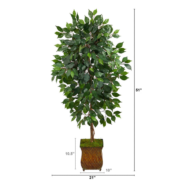 51” Ficus Artificial Tree in Metal Planter