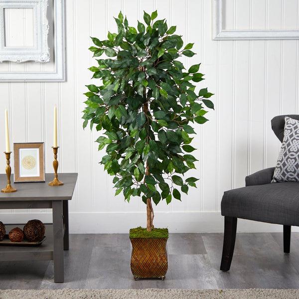 51” Ficus Artificial Tree in Metal Planter