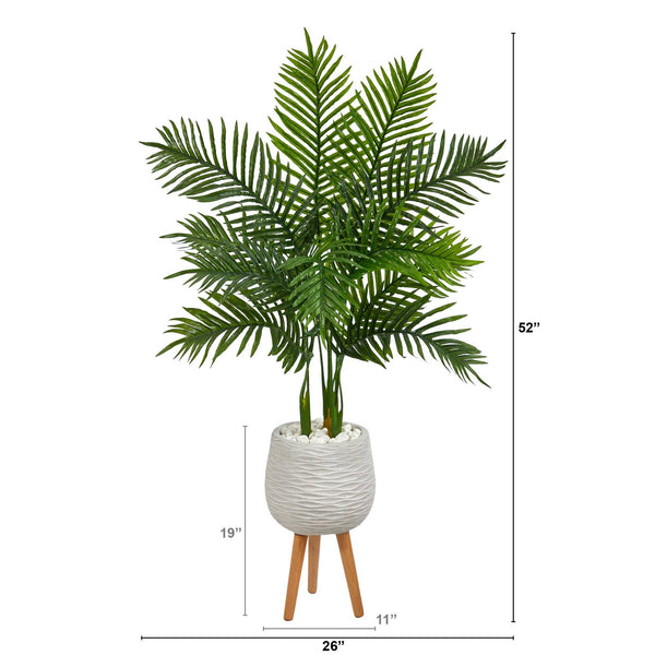 52” Areca Palm Artificial Tree in White Planter with Stand (Real Touch)