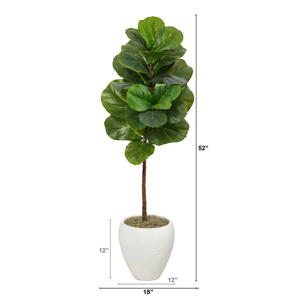 52” Fiddle Leaf Artificial Tree in White Planter