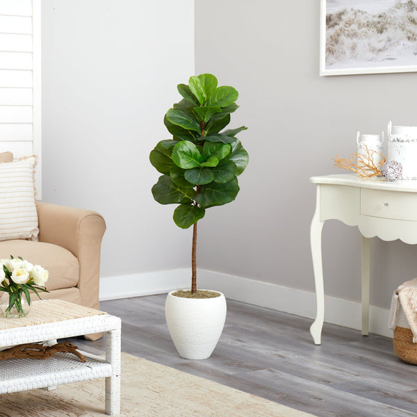 52” Fiddle Leaf Artificial Tree in White Planter