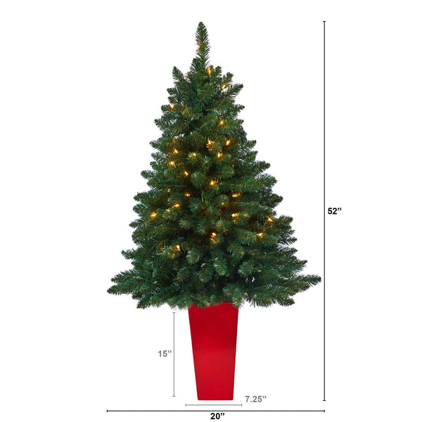 52” Northern Rocky Spruce Artificial Christmas Tree with 100 Clear Lights and 322 Bendable Branches in Tower Planter