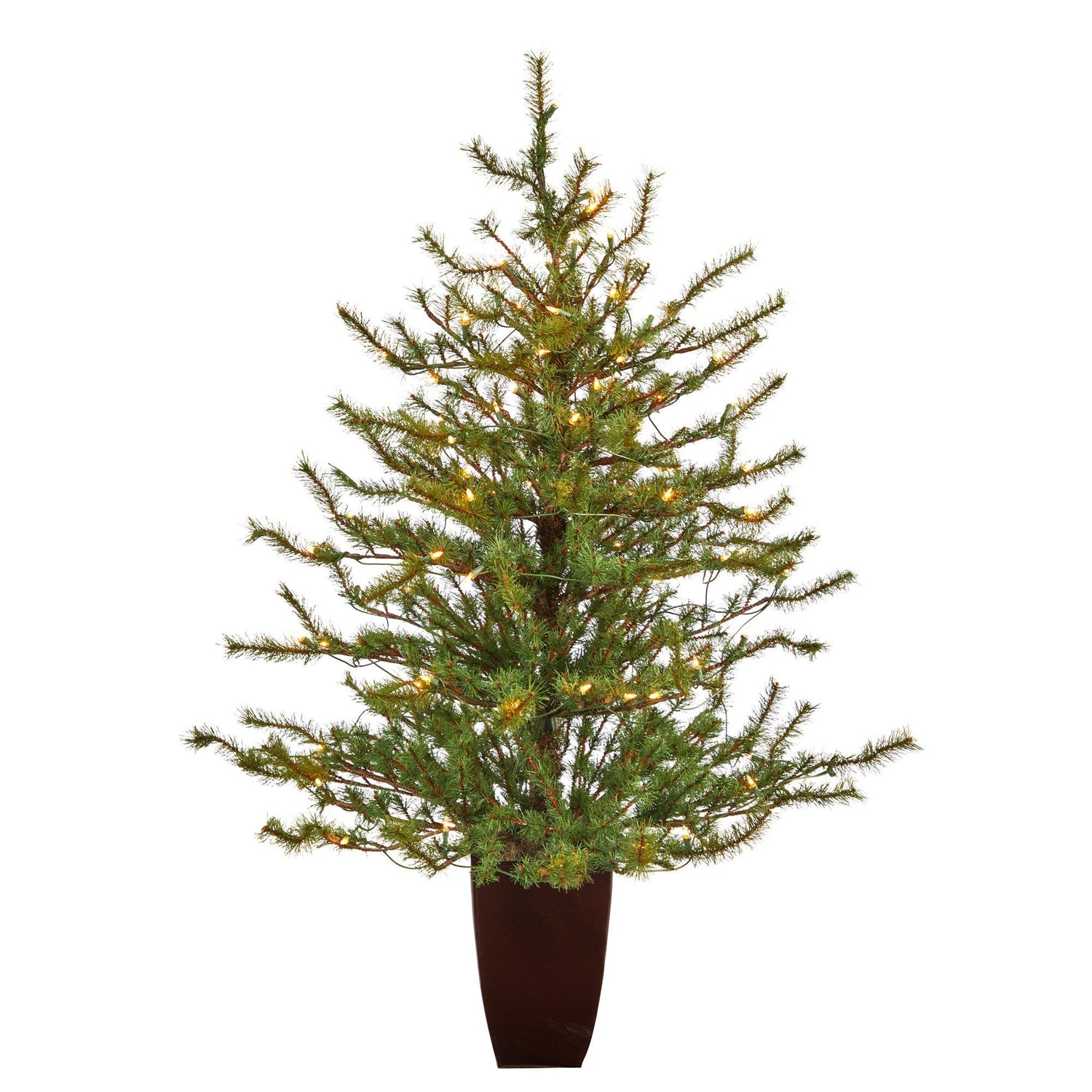 52” Vancouver Mountain Pine Artificial Christmas Tree with 100 Clear Lights and 374 Bendable Branches in Bronze Metal Planter