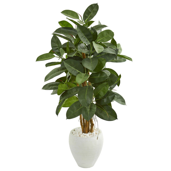 53” Artificial Rubber Tree in White Planter