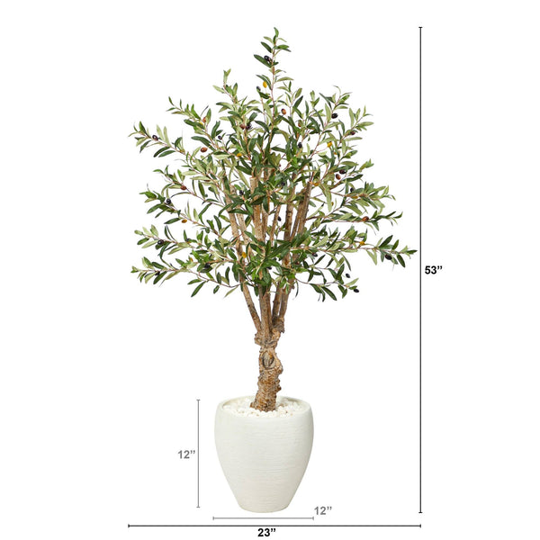 53” Olive Artificial Tree in White Planter