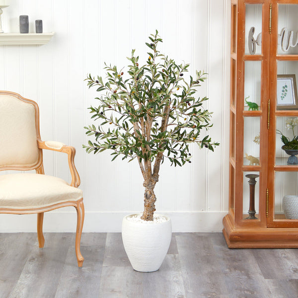 53” Olive Artificial Tree in White Planter