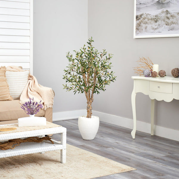 53” Olive Artificial Tree in White Planter