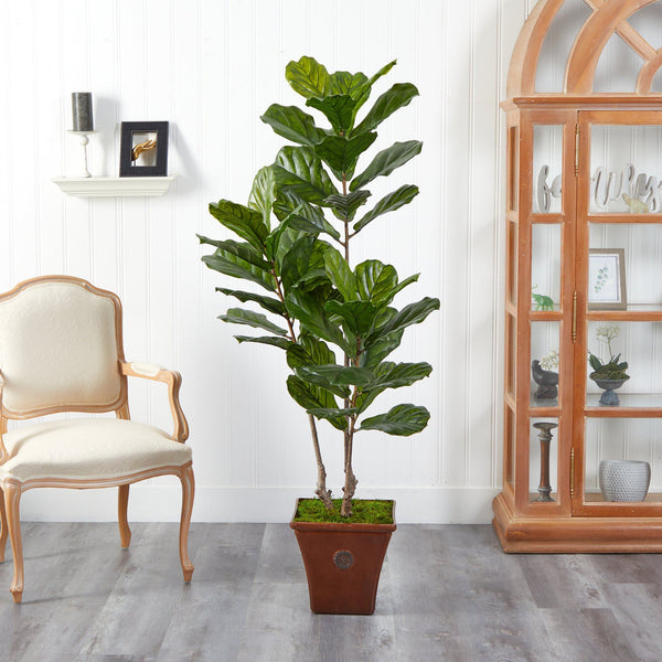 5.5’ Fiddle Leaf Artificial Tree in Brown Planter (Indoor/Outdoor)