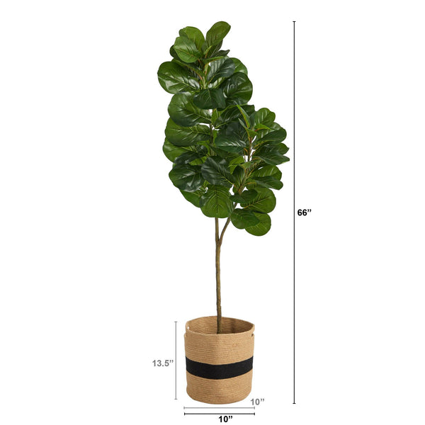 5.5’ Fiddle Leaf Fig Artificial Tree in Handmade Natural Cotton Planter