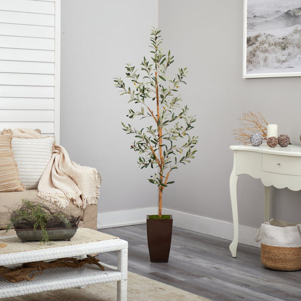 5.5’ Olive Artificial Tree in Bronze Metal Planter