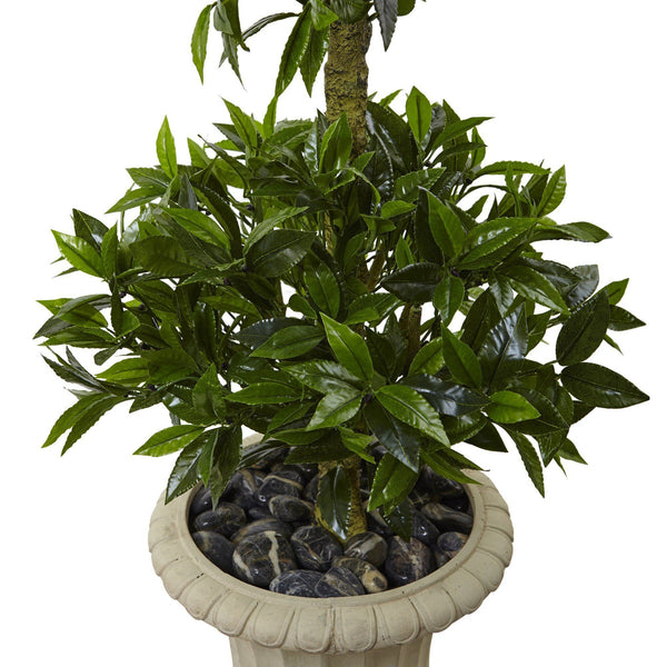 5.5’ Triple Bay Leaf Topiary Artificial Tree in Urn UV Resistant (Indoor/Outdoor)