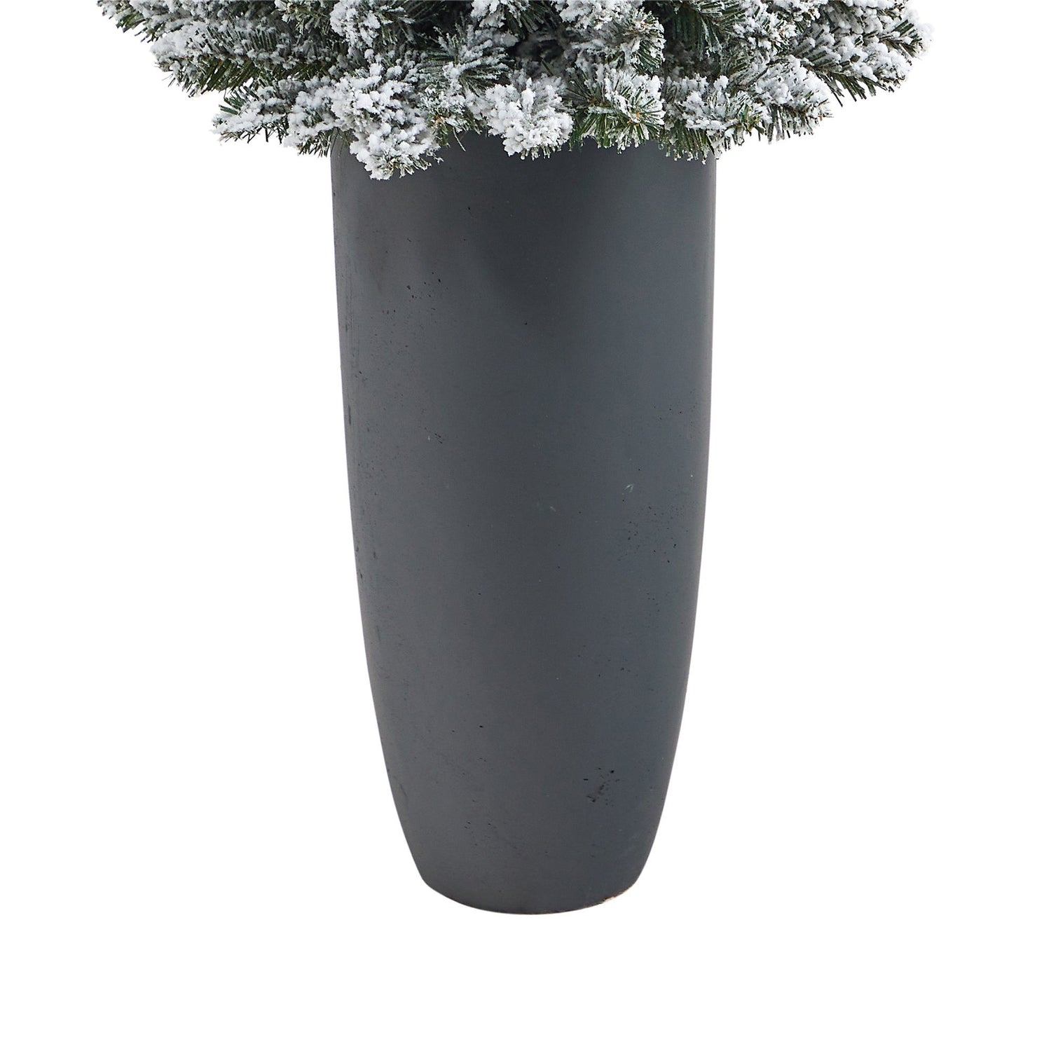 56” Flocked Pencil Artificial Christmas Tree with 100 Clear Lights and 216 Bendable Branches in Gray Planter