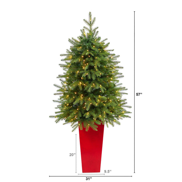 57” Vancouver Fir “Natural Look” Artificial Christmas Tree with 250 Clear LED Lights and 814 Bendable Branches in Red Tower Planter