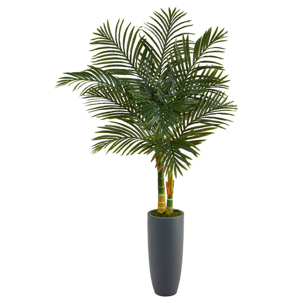 58” Golden Cane Artificial Palm Tree in Gray Planter