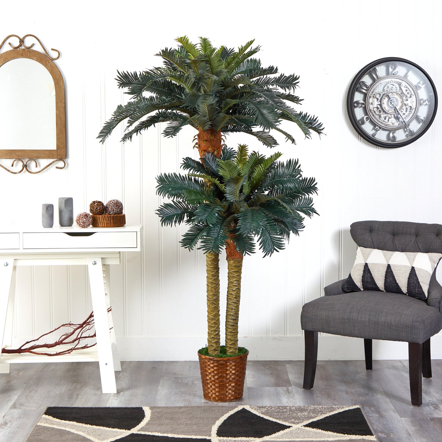 6' & 4' Sago Palm Double Potted Silk Tree