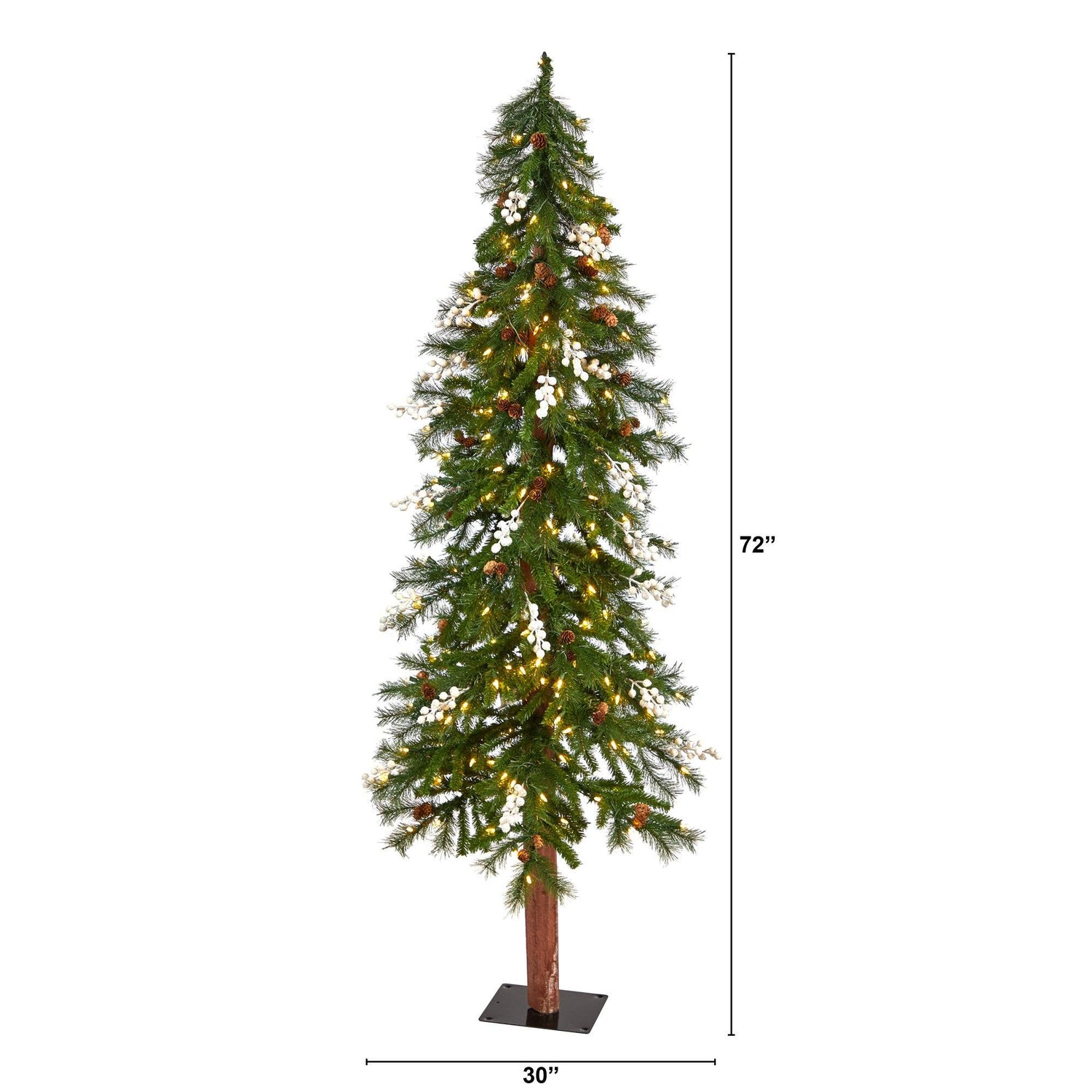 6' Alpine Artificial Christmas Tree with Pinecones, Berries and 200 White Warm LED Lights