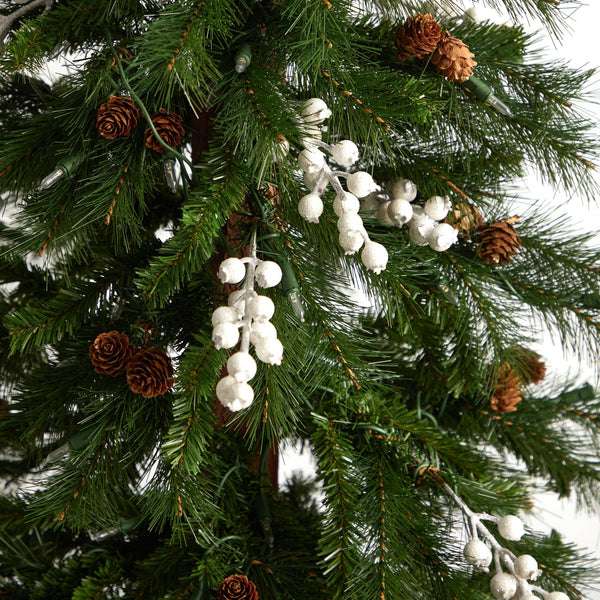 6' Alpine Artificial Christmas Tree with Pinecones, Berries and 200 White Warm LED Lights