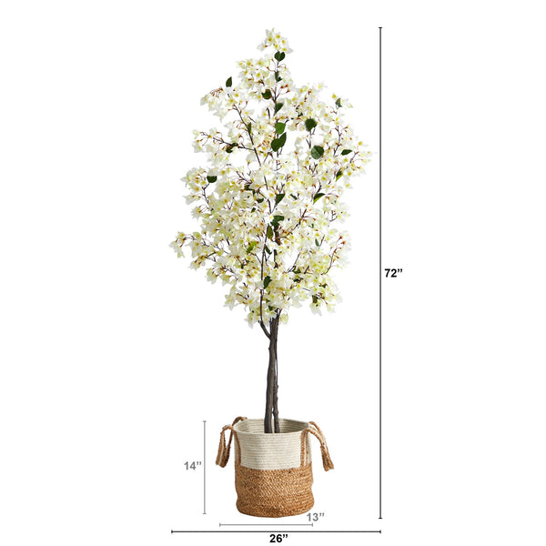 6’ Artificial Bougainvillea Tree with Handmade Jute & Cotton Basket