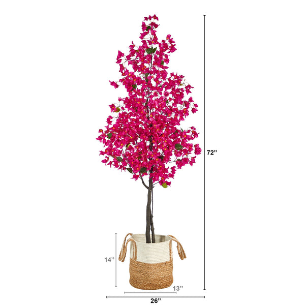 6’ Artificial Bougainvillea Tree with Handmade Jute & Cotton Basket