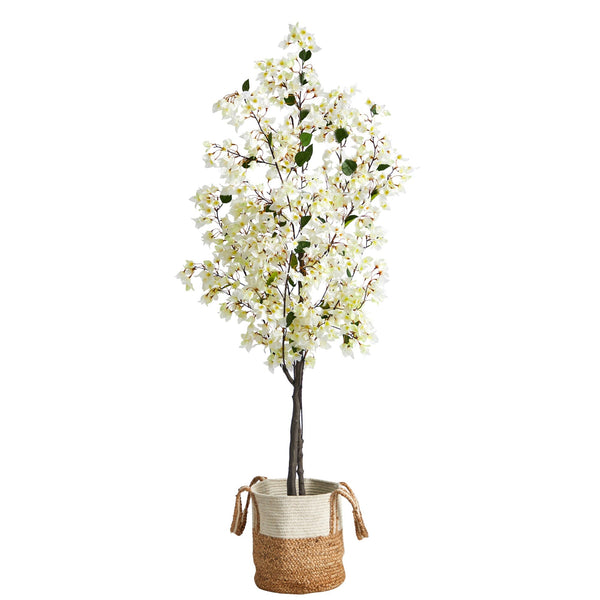 6’ Artificial Bougainvillea Tree with Handmade Jute & Cotton Basket